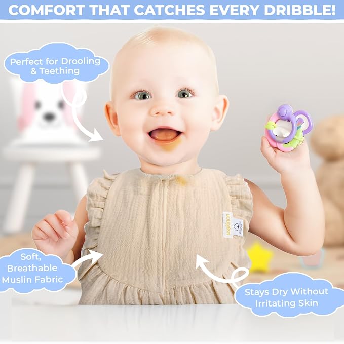 usakinon® 100% Organic Muslin Cotton Baby Bibs 2 Pack – Soft, Absorbent & Safe - Image 4