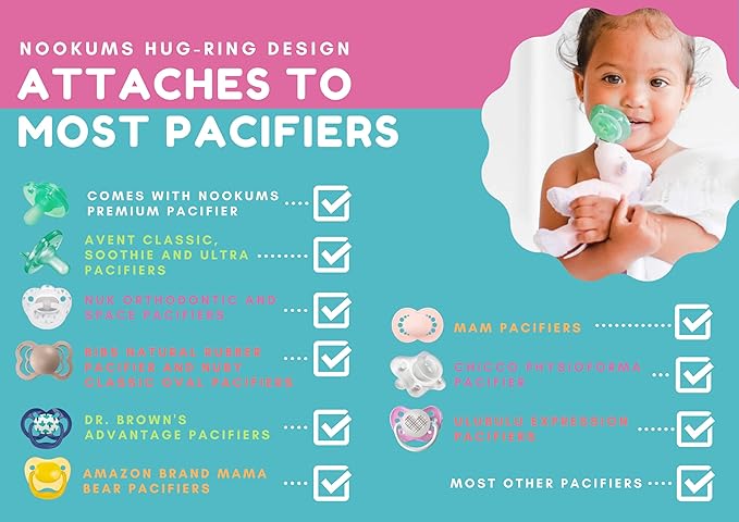Nookums Paci-Plushies Buddies Adapts to Name Brand Pacifiers, Suitable - Image 2