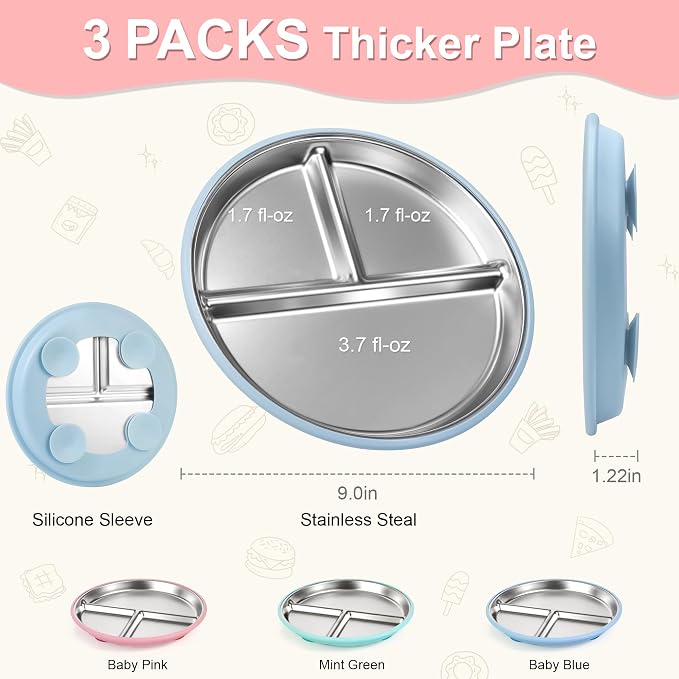 Bella's Friends Stainless Steel Toddler Plates Silicone Suction, 3 Packs - Image 4