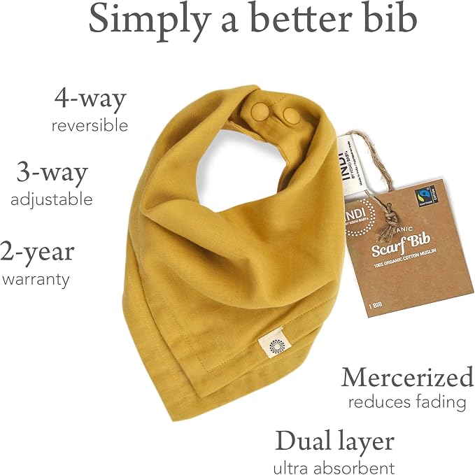 Kishu Baby Indi Organic Baby Bandana Bibs – Fairtrade 4-Way Reversible Drool - Image 9