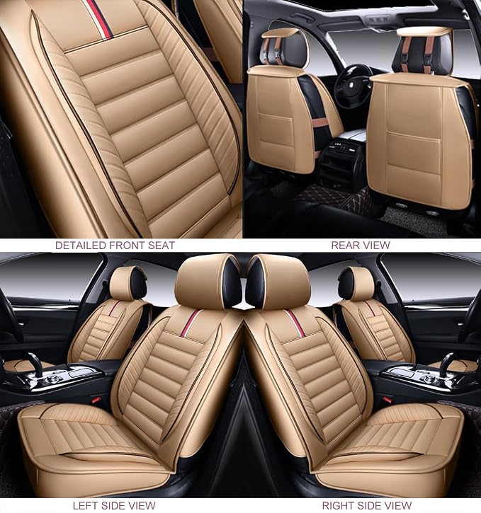 OASIS AUTO Car Seat Covers Premium Waterproof Faux Leather Cushion Universal - Image 3