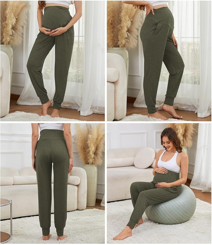 3 Pack Women's Maternity Sweatpants Over The Belly Pregnancy Jogger Pants - Image 3