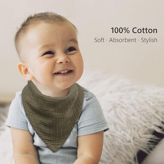 Bearmoss Muslin Baby Bibs 8 Pack Soft Bandana Bibs - Image 2