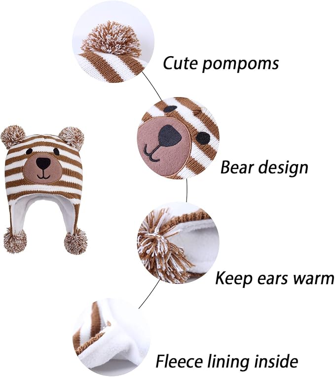LANGZHEN Toddler Kids Infant Winter Hat, Earflap Knit Warm Cap Fleece Lined - Image 5