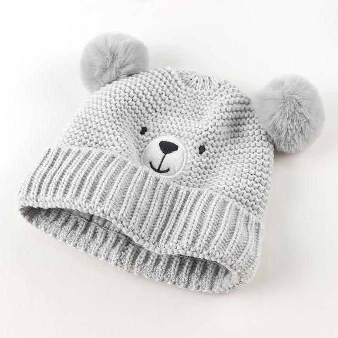 JANGANNSA Cute Bear Baby Beanie Pompom Baby Boys Hat Infant Toddler Winter - Image 5