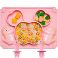 3Pcs Toddler Silicone Dinosaur Placemat Spoon and Fork Set, Divided Plate Dish by NiCiNGU