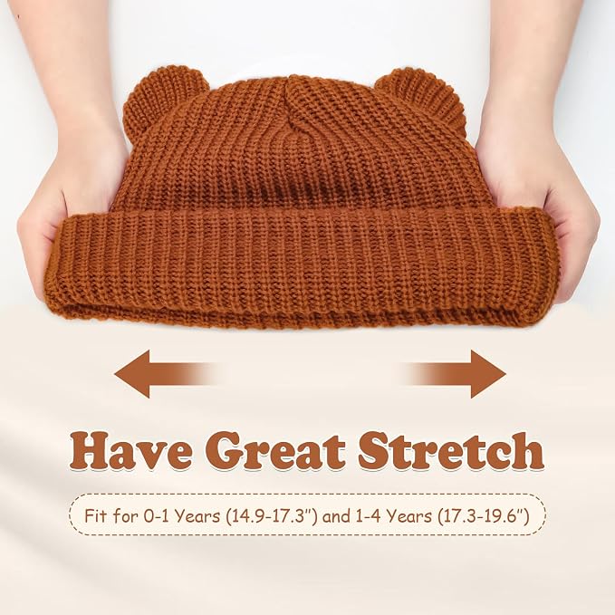 Toddler Boy Winter Hat Baby Knit Beanie Girl Warm Hats Kid Bear Ear Beanies - Image 3