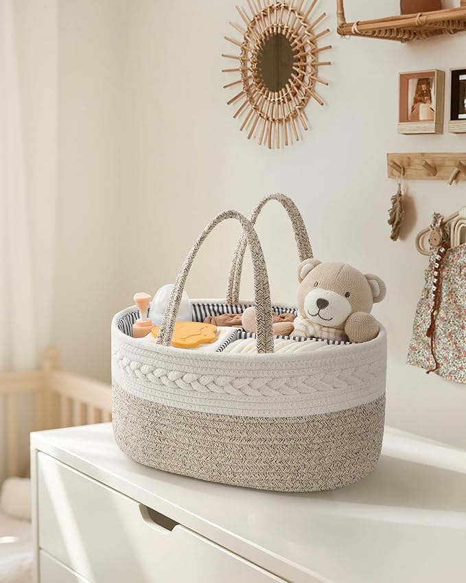 Maliton Diaper Caddy Organizer for Baby, Cotton Rope Baby Gift Basket, Portable - Image 5