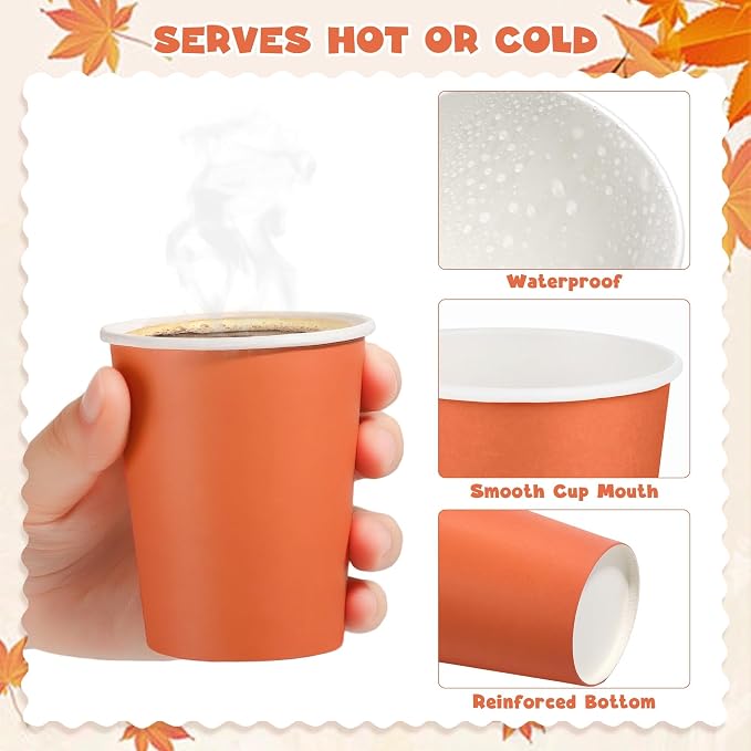 URATOT 60 Pieces 9 Ounce Disposable Paper Cups Autumn Color Party Cups - Image 3