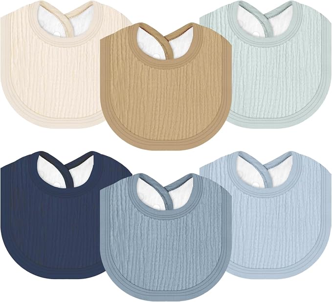 Muslin Baby Bibs 6 Pack for Unisex Girls & Boys, Adjustable Soft Cotton Baby by ARTSHU