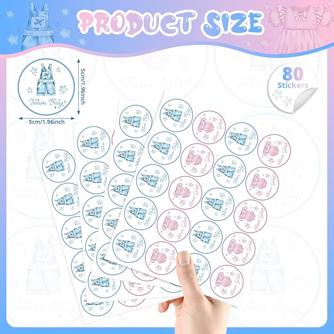 80Pcs Cute Baby Clothes Decal Stickers Roll, 2 inch Team Boy Team Girl Gender - Image 2