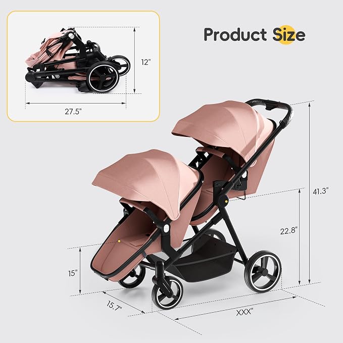MU Double Stroller, Foldable Twin Tandem Stroller - Image 7