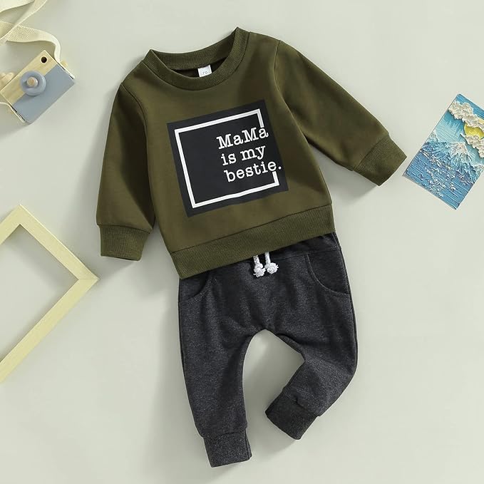 Toddler Baby Boy Clothes Solid Color Long Sleeve Crewneck Sweatshirt Top Casual - Image 2
