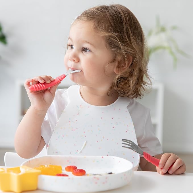 Bumkins Toddler Utensils, Kids Size Fork and Spoon Set, Silicone and - Image 4