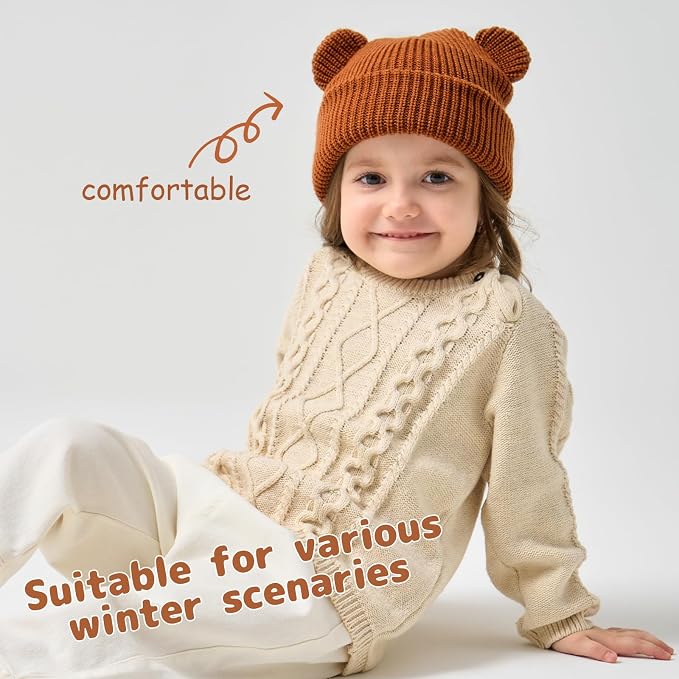 Toddler Boy Winter Hat Baby Knit Beanie Girl Warm Hats Kid Bear Ear Beanies - Image 5