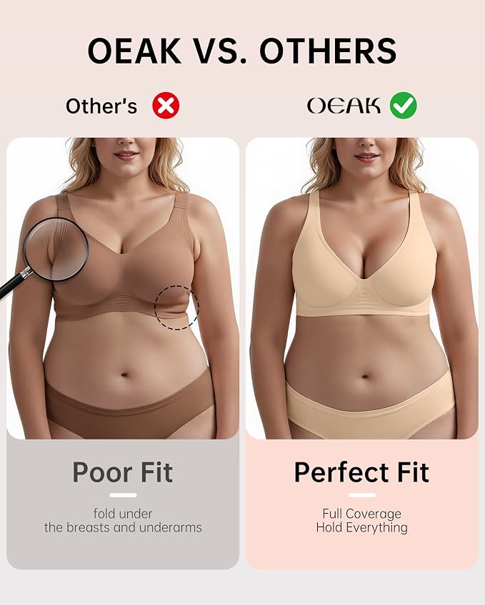 OEAK Womens Deep V Bras Wireless Comfortable Bra Supportive No Underwire Bras - Image 4