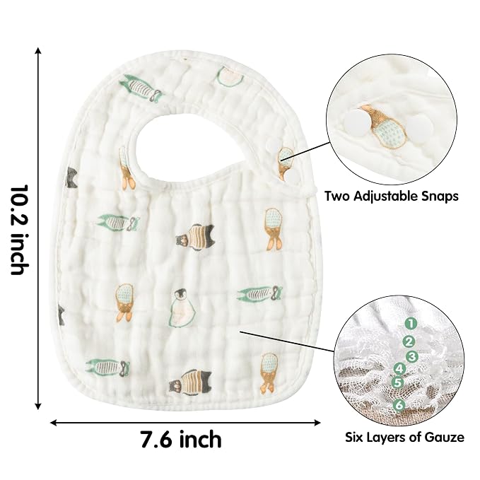 Zainpe 6Pcs Snap Muslin Cotton Bibs - Image 2