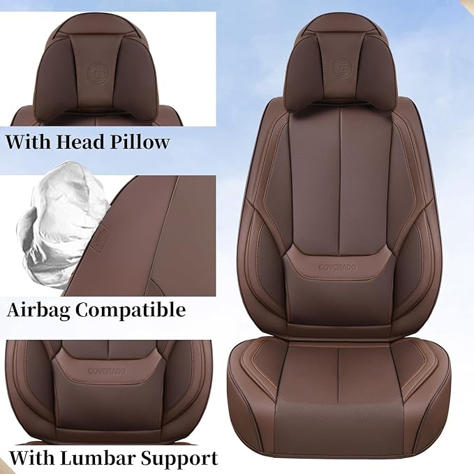 Coverado Universal Seat Covers Front, Waterproof Nappa Leather Car Seat Covers - Image 3