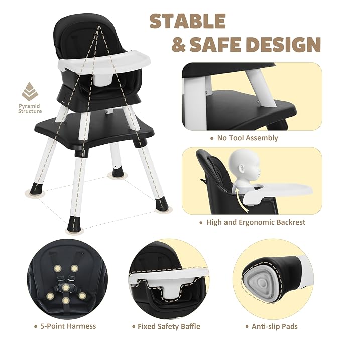 Baby High Chair, 8 in 1 Convertible Highchairs - Image 4