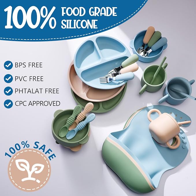 24 Pack Silicone Baby Feeding Set Baby LED Weaning Supplies Includes Suction - Image 2