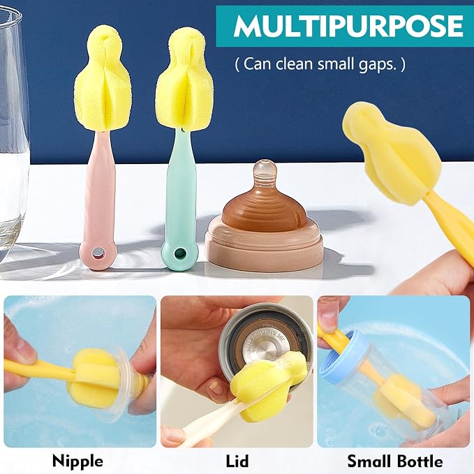 Sponge Bottle Brush 12 PCS Sponge Nipple Brushes Baby Bottle Nipple Cleaning - Image 5
