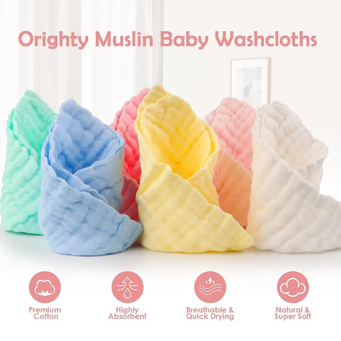 Orighty Muslin Baby Washcloths Pack of 6 - Image 2