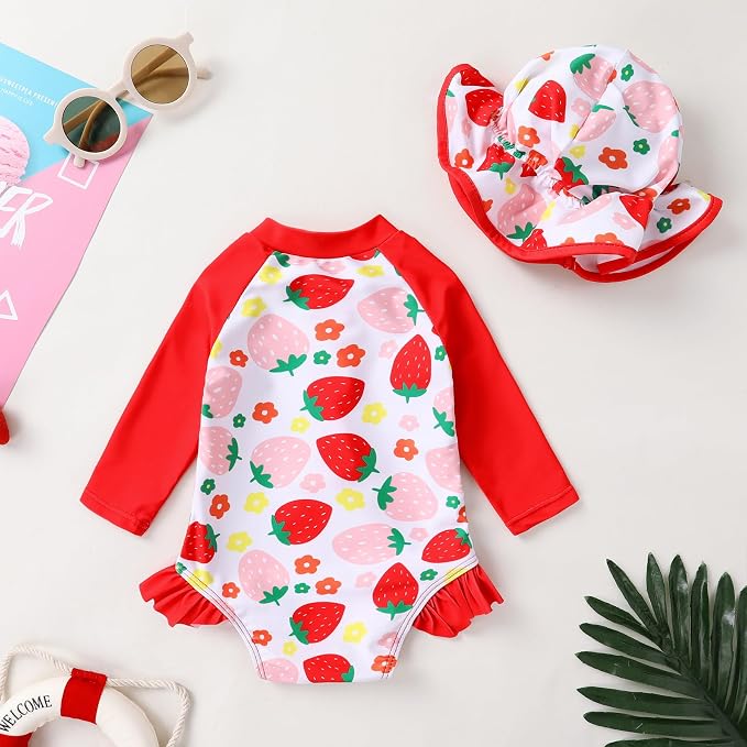 Infant Baby Girl Swimsuit One-Piece Long Sleeve Rash Guard - Image 3