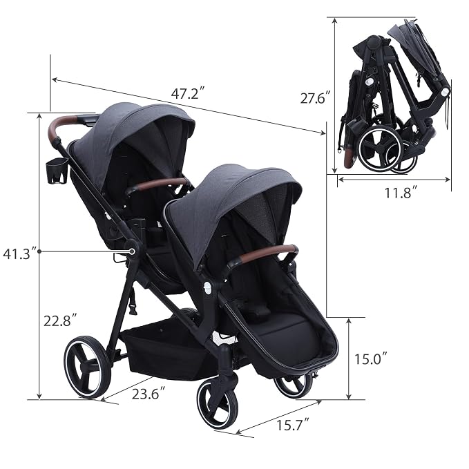 Tandem Double Stroller Newborn and Toddler, Foldable Twin Stroller - Image 5