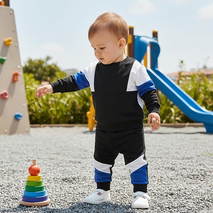 Kupretty Toddler Baby Boy Fall Winter Clothes Color Block Long Sleeve - Image 3