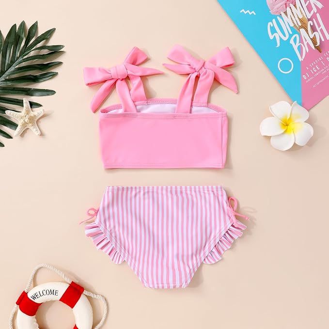 Toddler Swimsuit Girl Color Block Stripe Swimwear Baby Girl Summer Beach - Image 3
