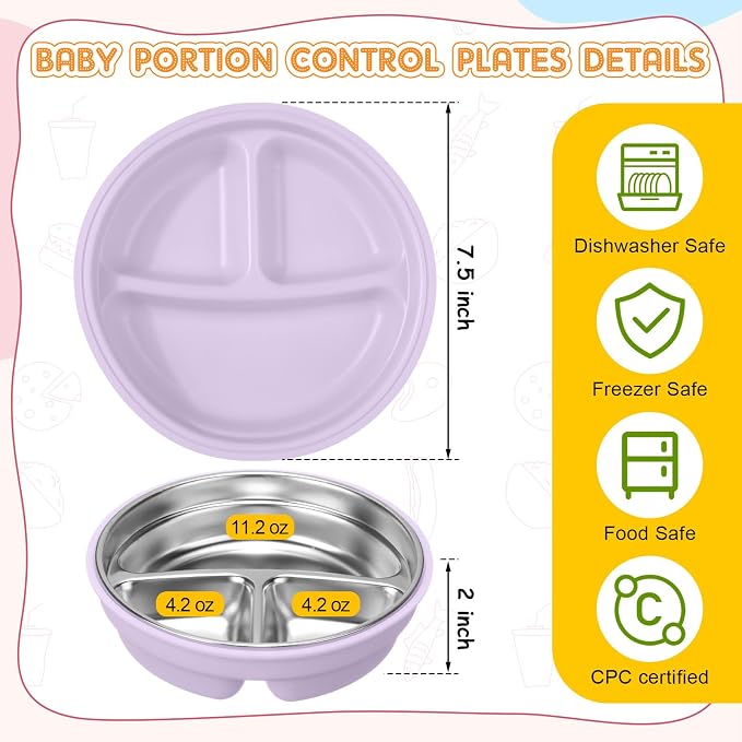 Nuogo 4 Pcs Stainless Steel Baby Suction Plates - Image 3