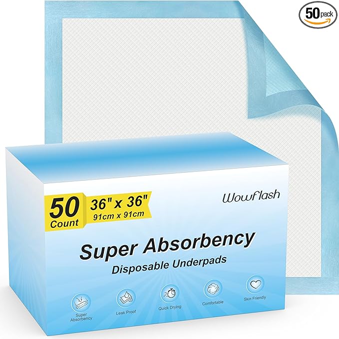 50 Count 36" x 36" Super Absorbency Disposable Underpads by Wowflash