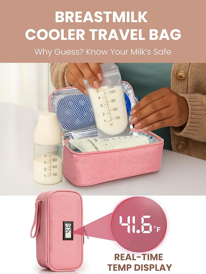 Breast Milk Cooler Travel Bag, Real-Time Temperature Display, Holds 4-6 - Image 2