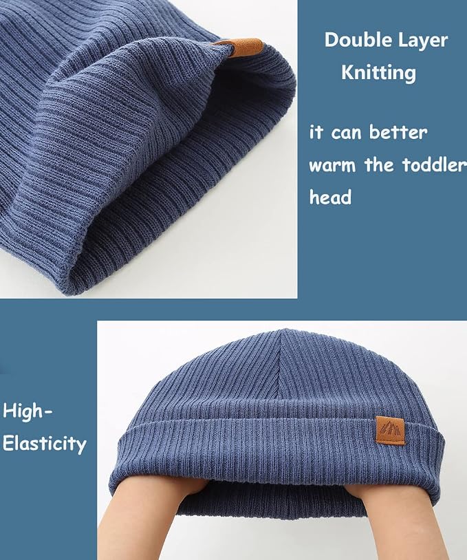 Moon Kitty 2PCS Baby Beanie Soft Toddler Beanie Warm Knitted Infant Winter Hats - Image 4