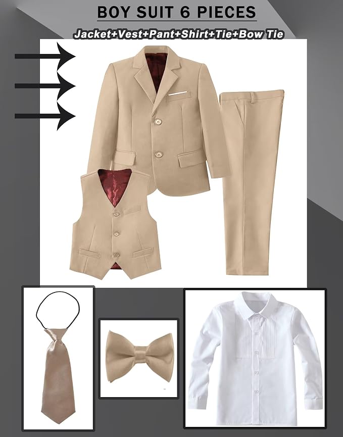 Boys Suit Set Slim Fit Kids Formal Suits Toddler Tuxedo Wedding Prom Classic - Image 3