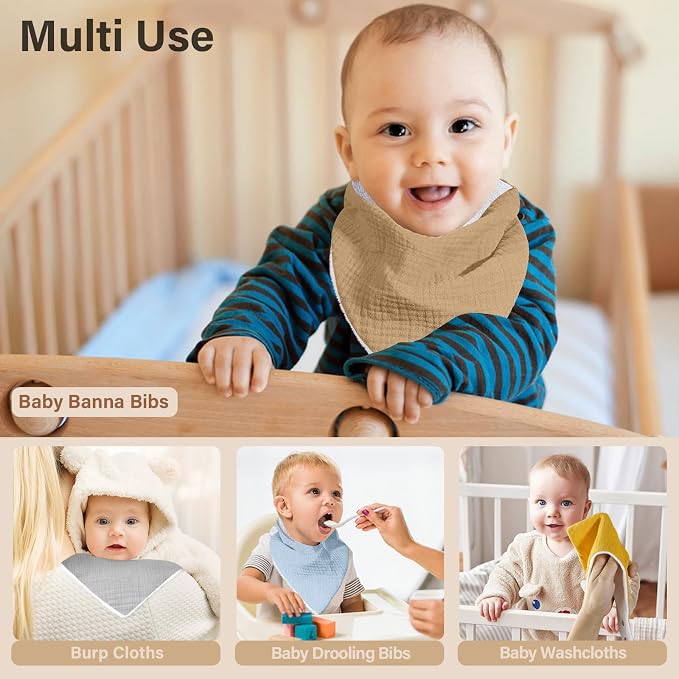 Muslin Baby Bibs, Soft Triangular Baby Bandana Drool Bibs - Image 6