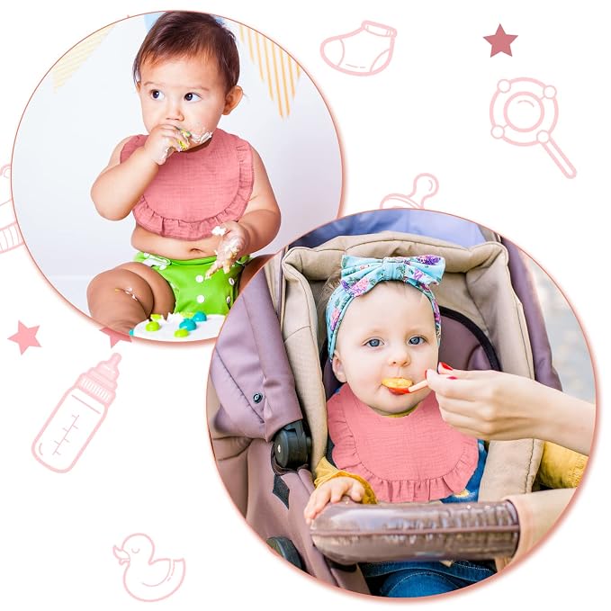 Seematn 10 Pcs Baby Muslin Bibs Drool Bibs Bandana Ruffle Soft Cotton - Image 2