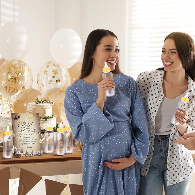 TrelaCo Cool Baby Shower Games Bottle Chug Sign and 12 Pcs Baby Bottle Shower - Image 6