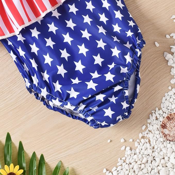 Toddler Baby Girls Ruffles Bikini One Piece Swimsuits Floral Off Shoulder - Image 5