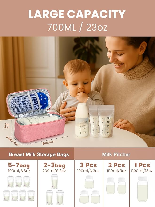 Breast Milk Cooler Travel Bag, Real-Time Temperature Display, Holds 4-6 - Image 3