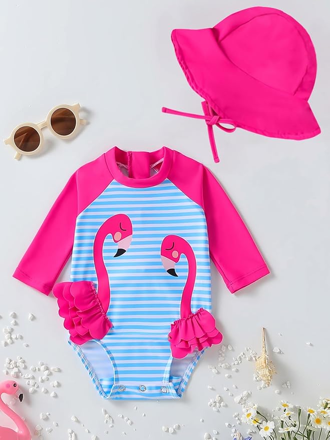WOLBAY Baby Girl Swimsuit Long Sleeve One Piece Rash Guard - Image 2
