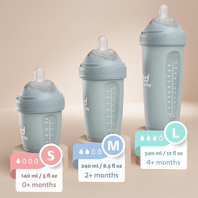 Herobility Double Anti-Colic Baby Bottles – 12 fl oz/340ml – 4-Pack – Multicolor - Image 3