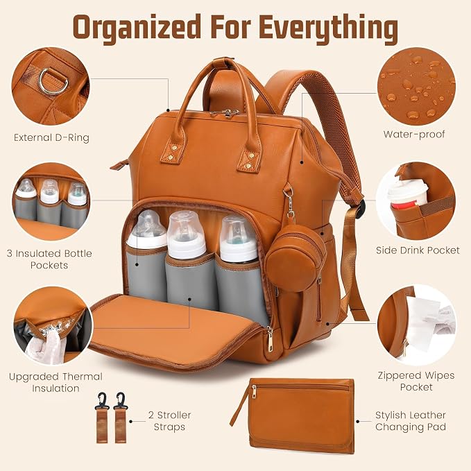 Premium Vegan Leather Diaper Bag Backpack - Image 3