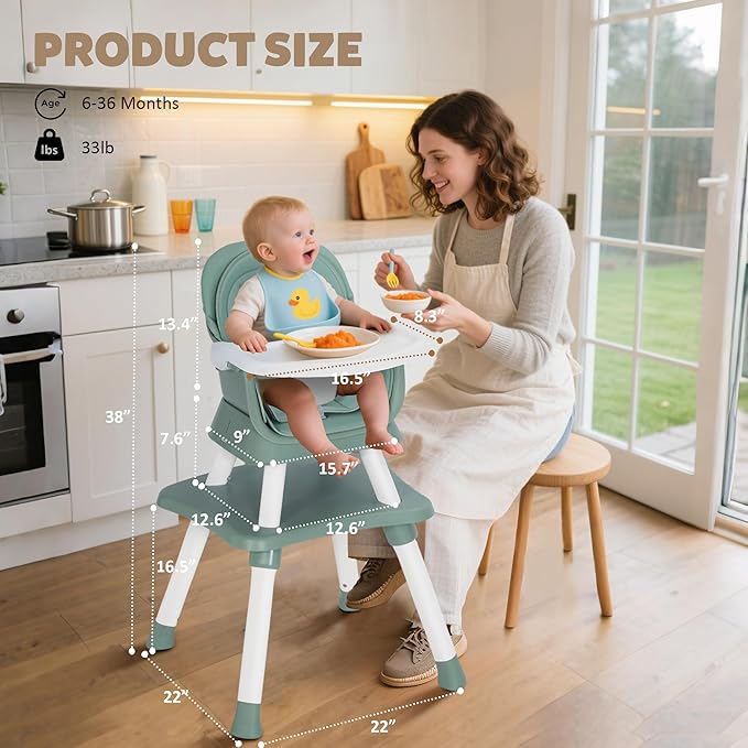 Baby High Chair, 8 in 1 Convertible Highchairs - Image 7