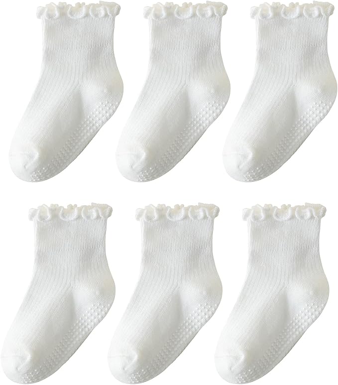 6 Pairs Toddler Ruffle Socks for Girls by ANYANIME
