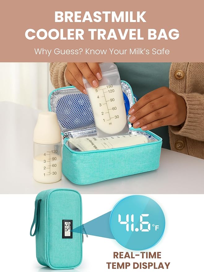 Breast Milk Cooler Travel Bag, Real-Time Temperature Display, Holds 4-6 - Image 2