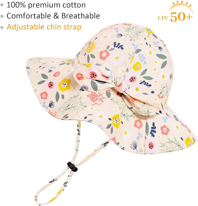 Baby Girl Sun Hat with UPF 50+ Outdoor Adjustable Beach Hat with Wide Brim - Image 2