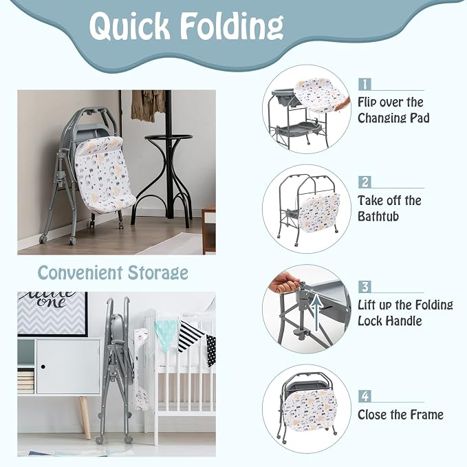 BABY JOY Baby Bathtub with Changing Table, Foldable Infant Diaper Changing - Image 5
