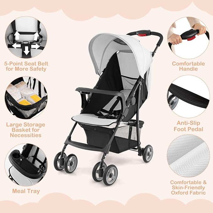 HONEY JOY Lightweight Stroller, Compact Travel Stroller - Image 5