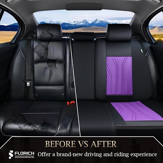 FLORICH Rear Seat Covers Leather Car Seat Covers Waterproof Back Seat Cover - Image 6